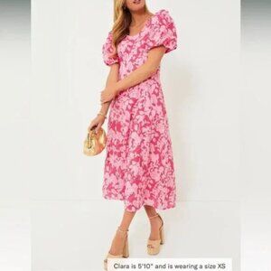 NWT Hyacinth House Pink Floral Puff Sleeve Empire Ella Midi Dress Size XXS
